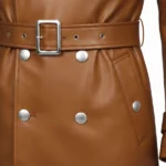 Men's Tan Leather Double Breasted Trench Coat Belt