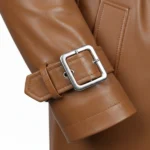 Men's Tan Leather Double Breasted Trench Coat Cuffs