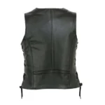 Women's Black Leather Biker Vest Back