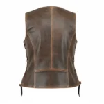 Women's Brown Leather Biker Vest Back