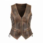 Women's Brown Leather Biker Vest Front