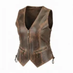 Women's Brown Leather Biker Vest Left