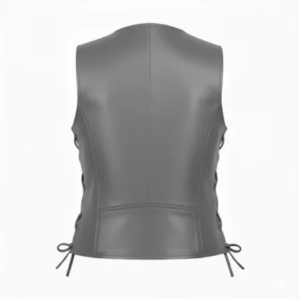 Women's Grey Leather Biker Vest Back