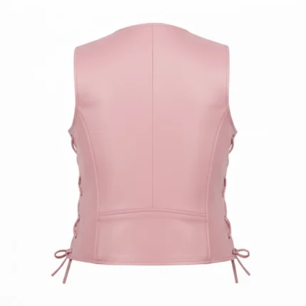 Women's Pink Leather Biker Vest Back
