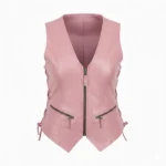 Women's Pink Leather Biker Vest Front