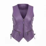 Women's Purple Leather Biker Vest Front