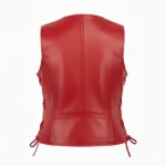 Women's Red Leather Biker Vest Back