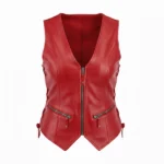 Women's Red Leather Biker Vest Front